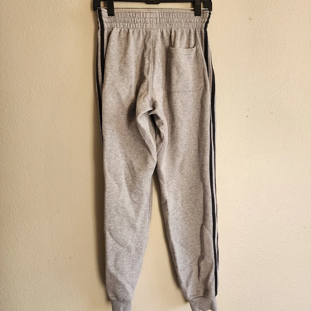 Adidas Mens Small Jogger Sweats Gray And Black Stripe Down Side